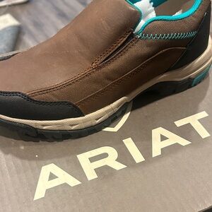 Ariat Brown Slip-On Work Loafer with Teal Trim Womens 7
